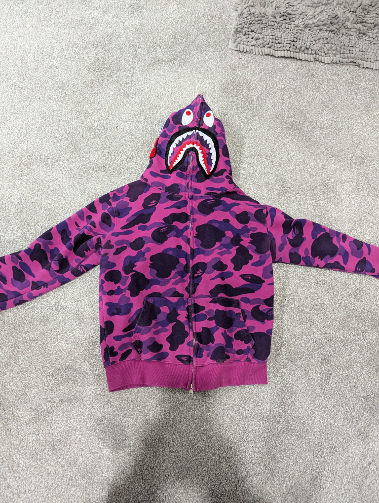 A Bathing Ape Purple Camo Shark Hoodie ( BAPE )
