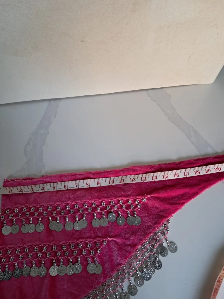 Pink Velvet Belly Dance Hip Scarf with Silver Coins image indicator(4)