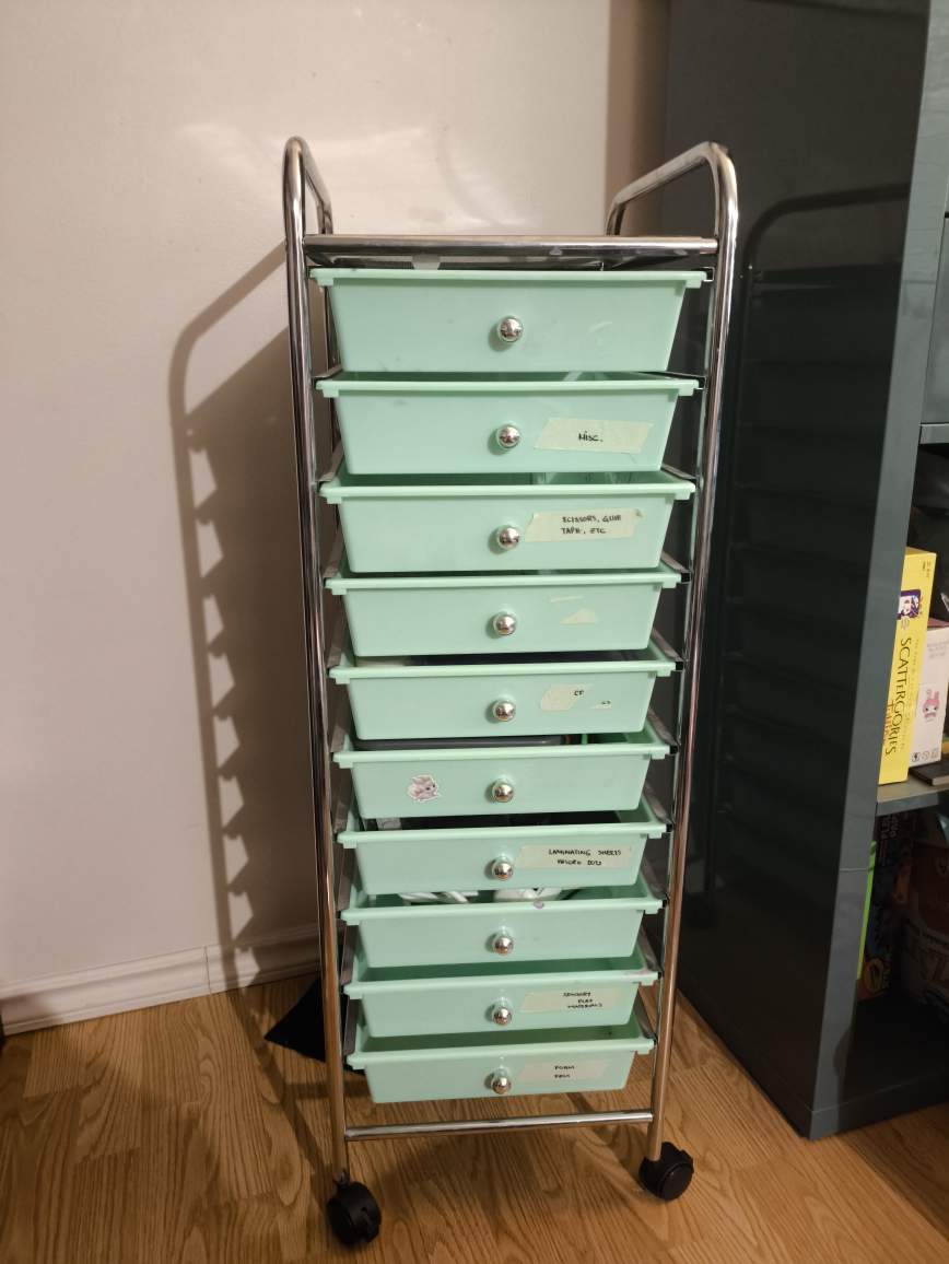 Mint Green Rolling Cart with 10 Drawers