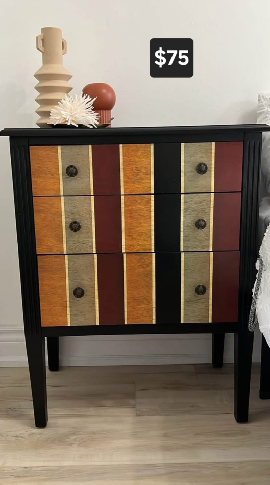 Three-Drawer Dresser with Multicoloured Stripes