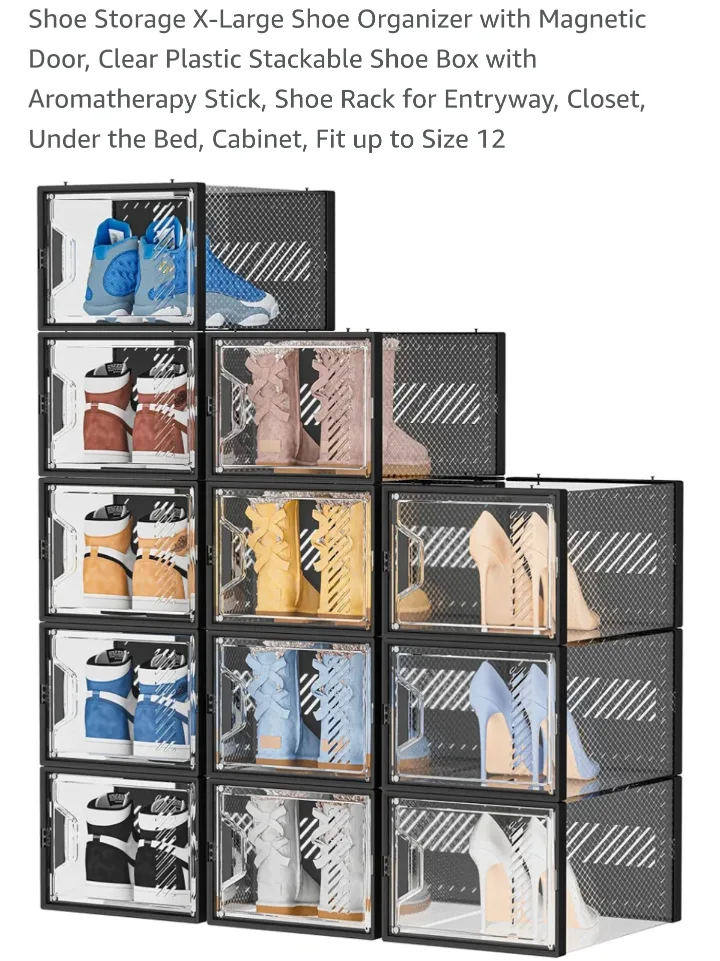 12 Stackable Clear Shoe Storage Boxes with Magnetic Doors image indicator(7)