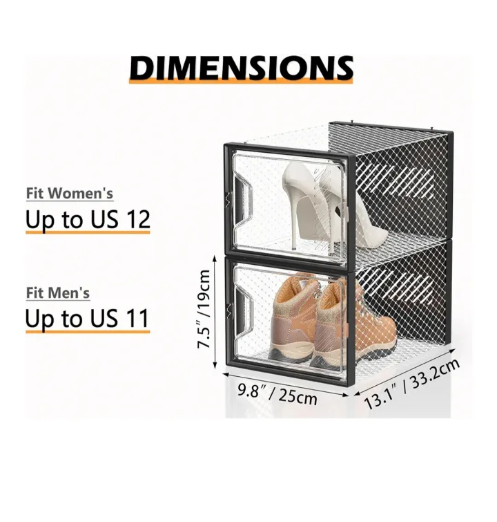 12 Stackable Clear Shoe Storage Boxes with Magnetic Doors image indicator(8)