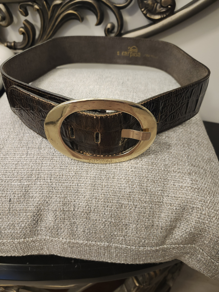 S. Carpisa Brown Leather Belt with Gold Buckle