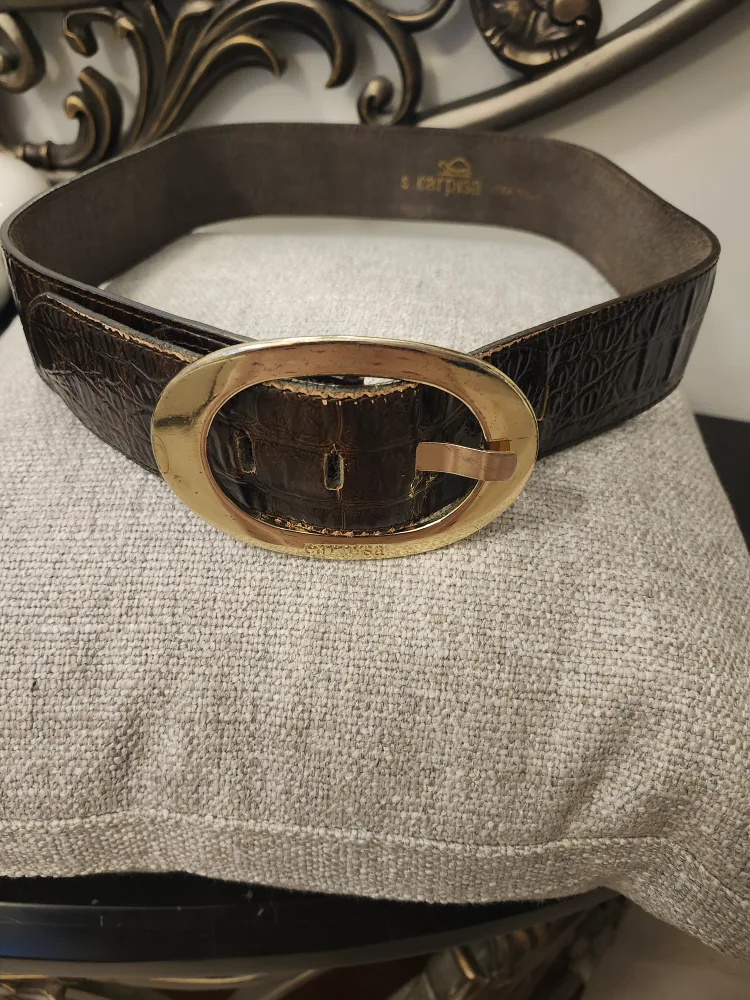 S. Carpisa Brown Leather Belt with Gold Buckle thumbnail