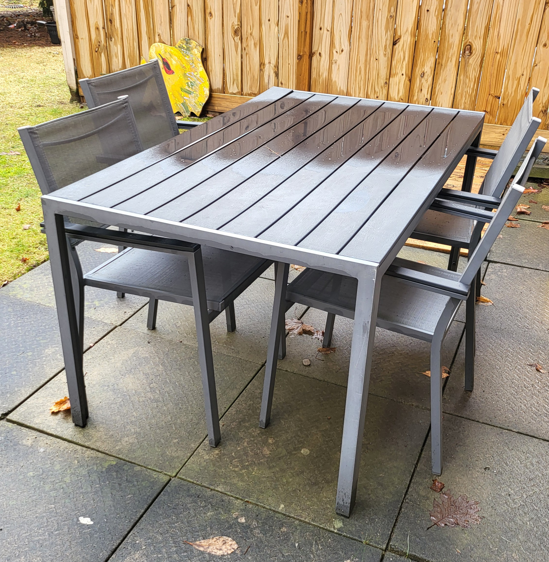 5-Piece Outdoor Patio Dining Set - Grey Aluminum Frame & Table