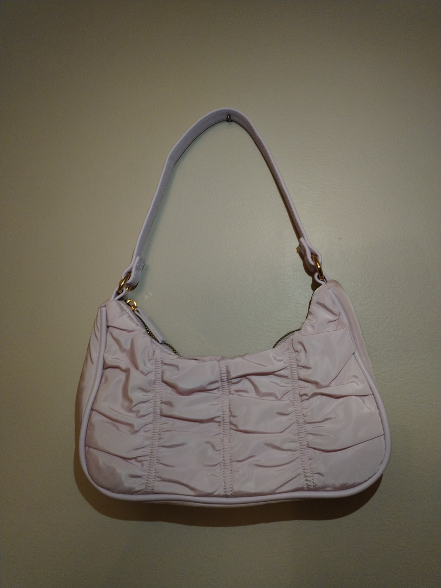 Pink Nylon Baguette Shoulder Bag