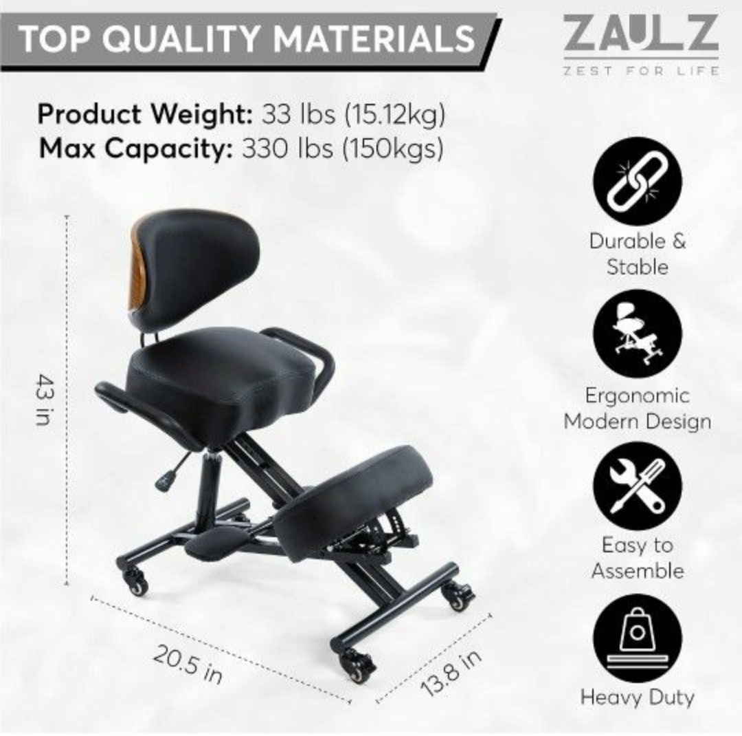 ZauLz Ergonomic Kneeling Chair - Black w/ Wooden Backrest +1 🥕