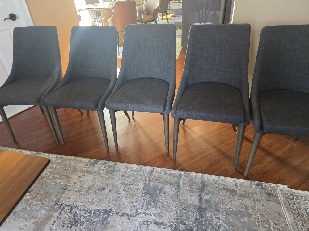 set 6 Grey chairs for sale black  fabric and wood leg