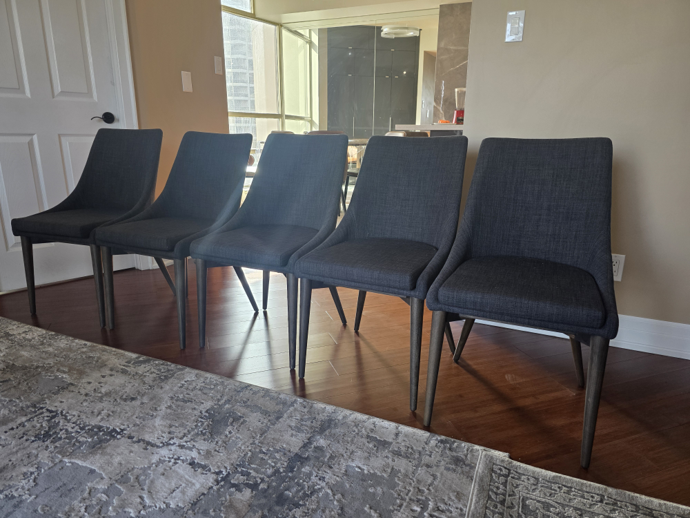 set 6 Grey chairs for sale black  fabric and wood leg - photo 2