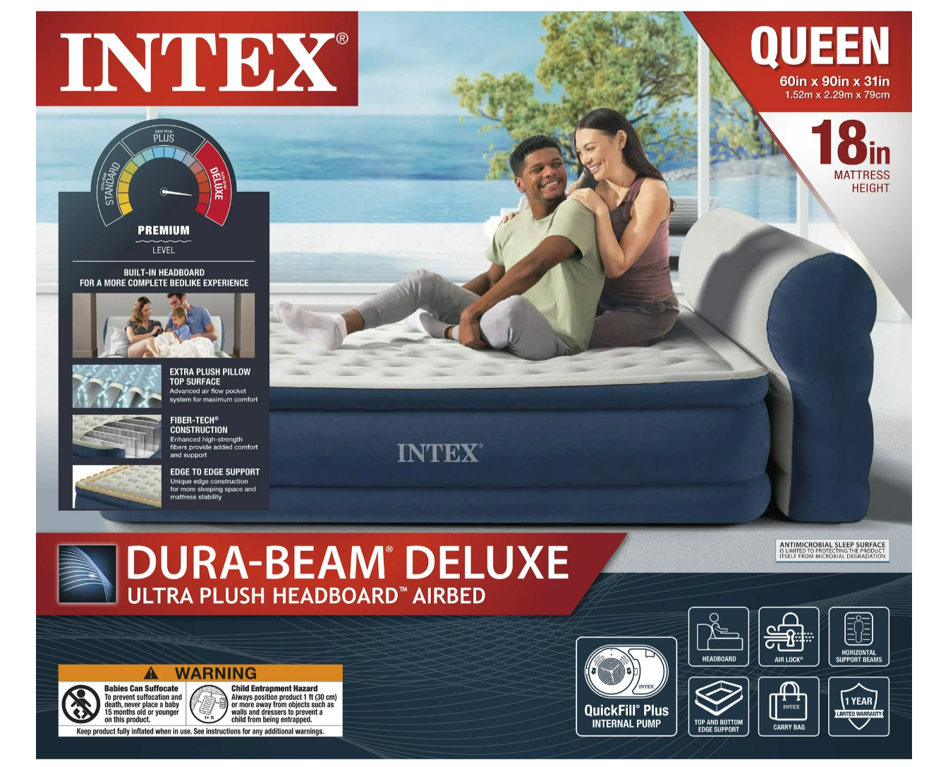 INTEX Dura-Beam Deluxe Queen Airbed with Built-in Pump - photo 3