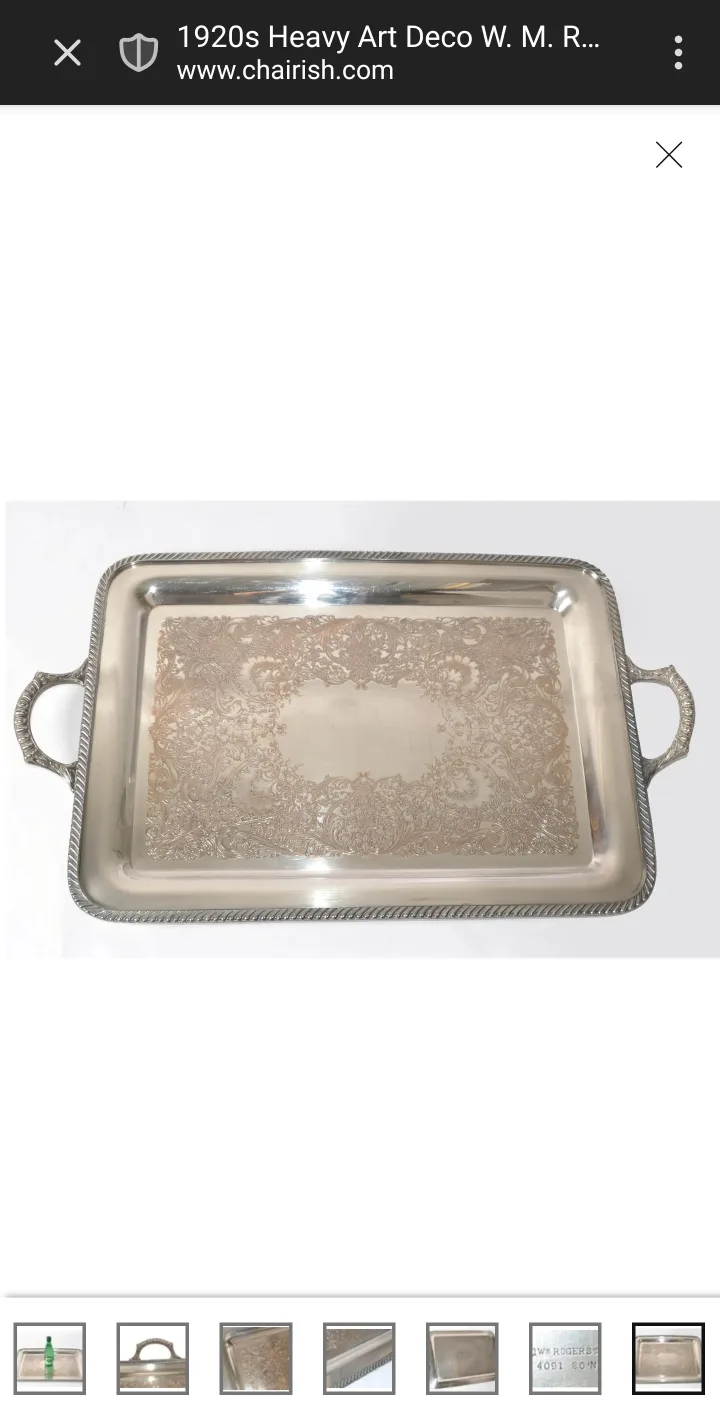 Vintage Silver Serving Tray with Handles image indicator(2)