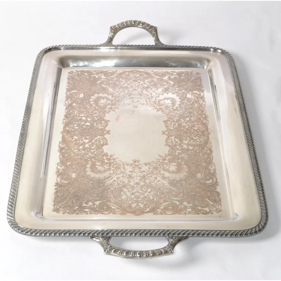 Vintage Silver Serving Tray with Handles image indicator(3)