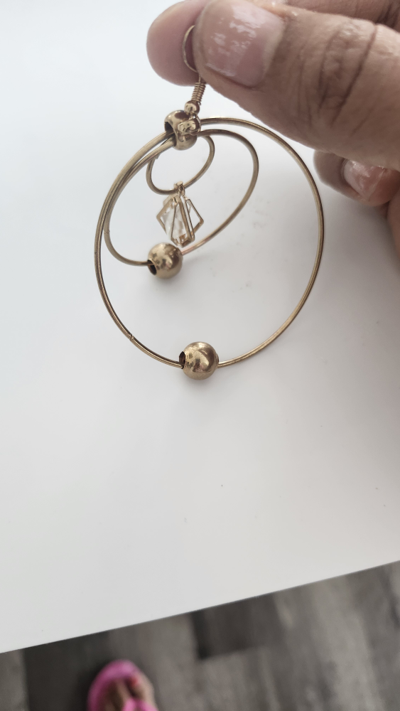 Gold-toned Triple Hoop Earrings with Crystal Accents