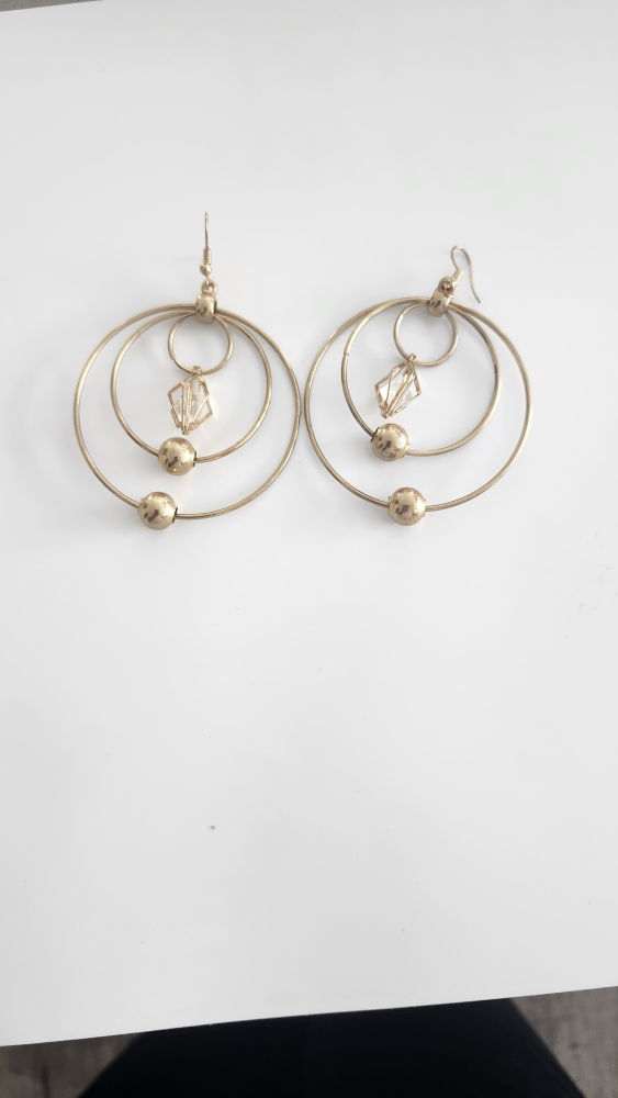 Gold-toned Triple Hoop Earrings with Crystal Accents - photo 2