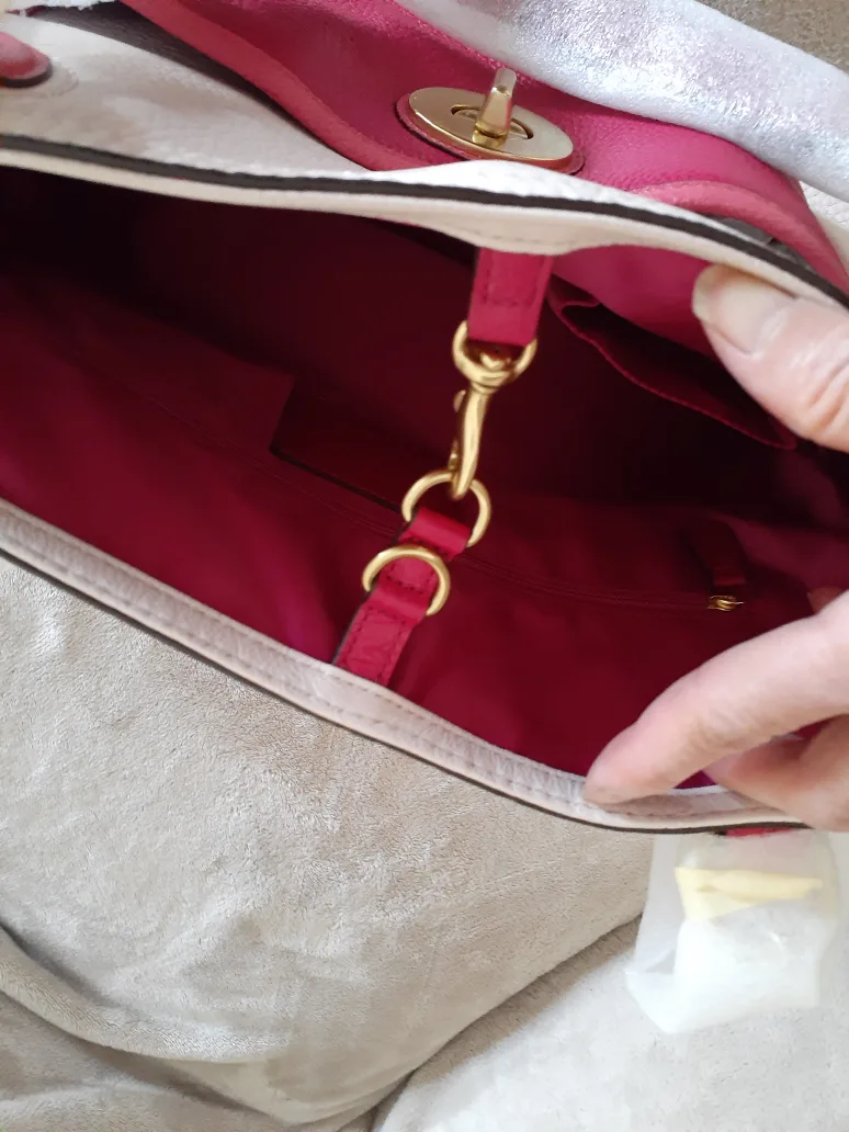 Coach Poppy  Pebbled Leather Tote Bag - Pink and Beige image indicator(8)