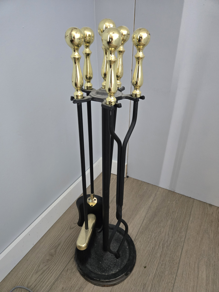 Vintage Fireplace Tool Set with Brass Accents