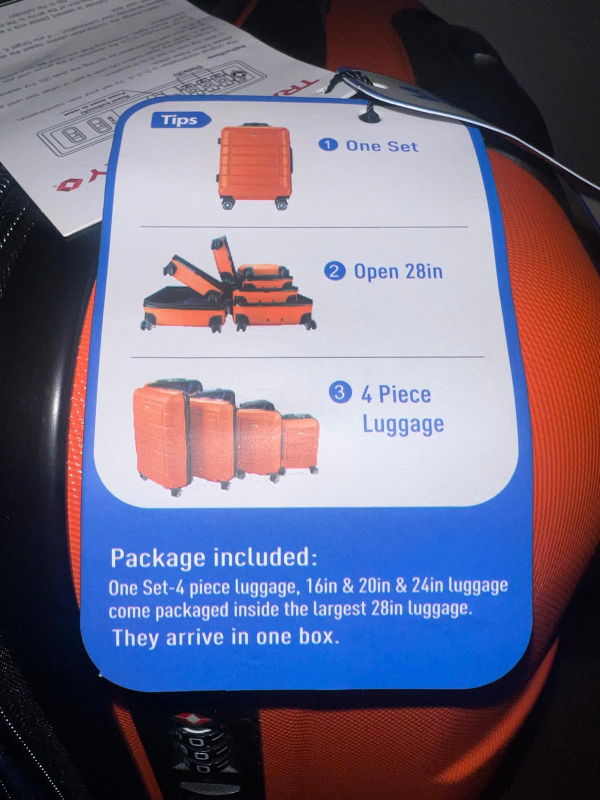 Showkoo 4-Piece Luggage Set - Bright Orange - photo 5