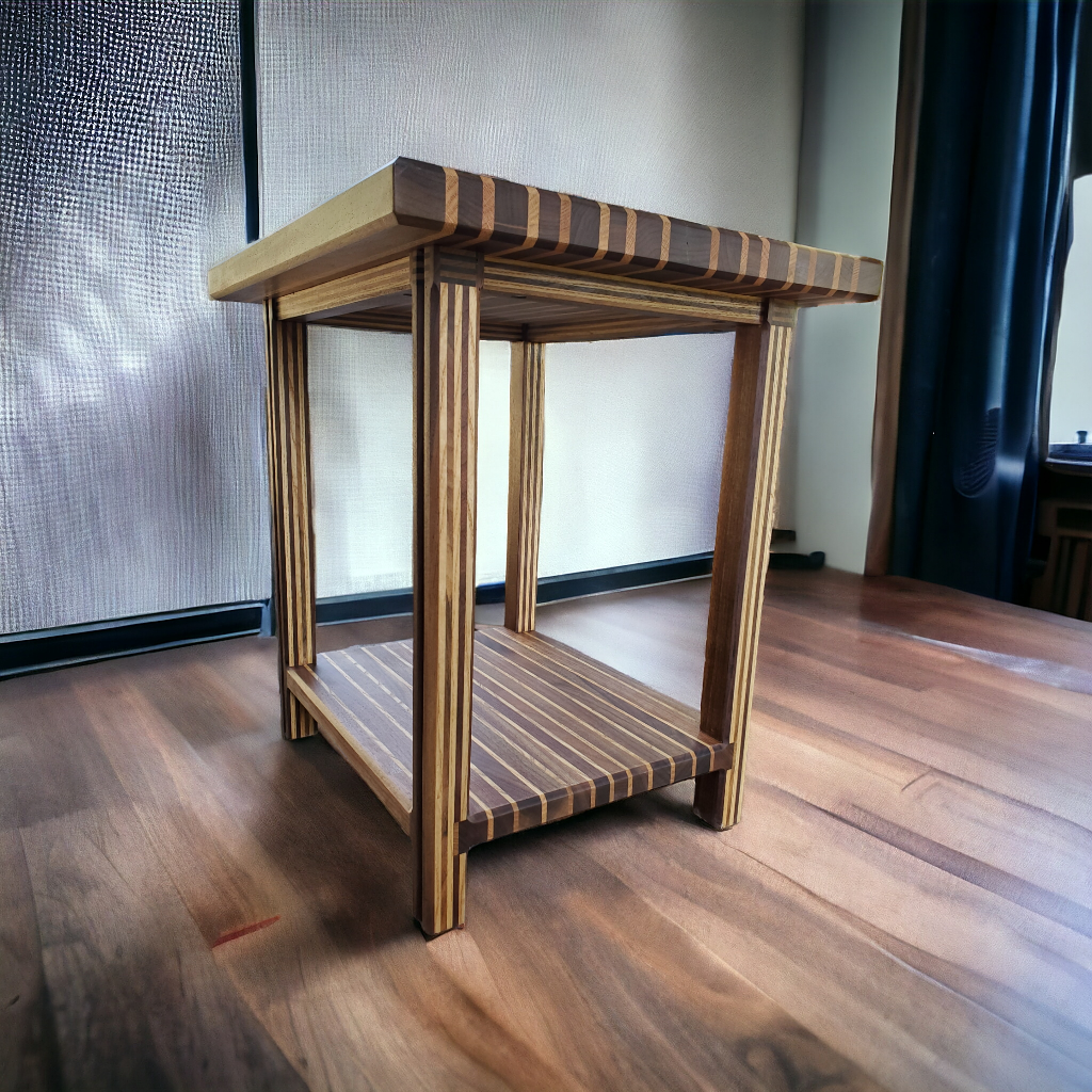 Striped Wood End Table - photo 4