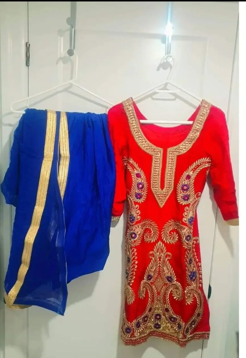 Red and Blue Punjabi Suit image indicator(2)