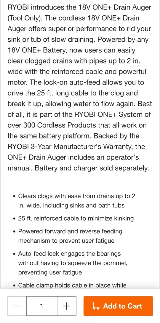 Ryobi 18V Cordless Drain Auger P4001 image indicator(9)