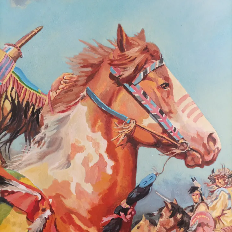 Large Native American Horseman Oil Painting image indicator(6)
