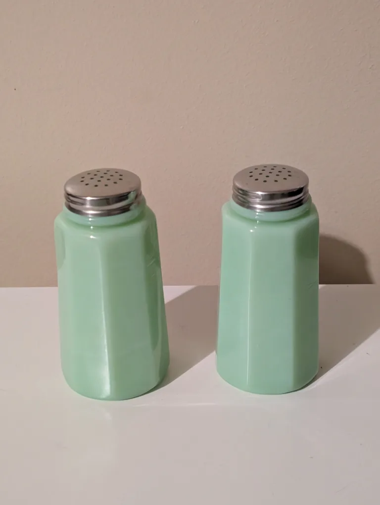Vintage Green Salt and Pepper Shakers, Butter Dish image indicator(3)