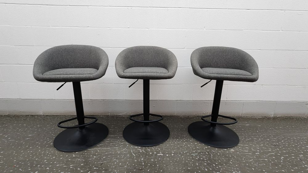 Set of Three Grey Fabric Bar Stools - photo 2