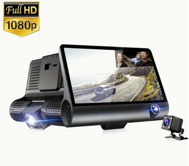 triple dash cam 1080p - front, interior, reverse image indicator(2)