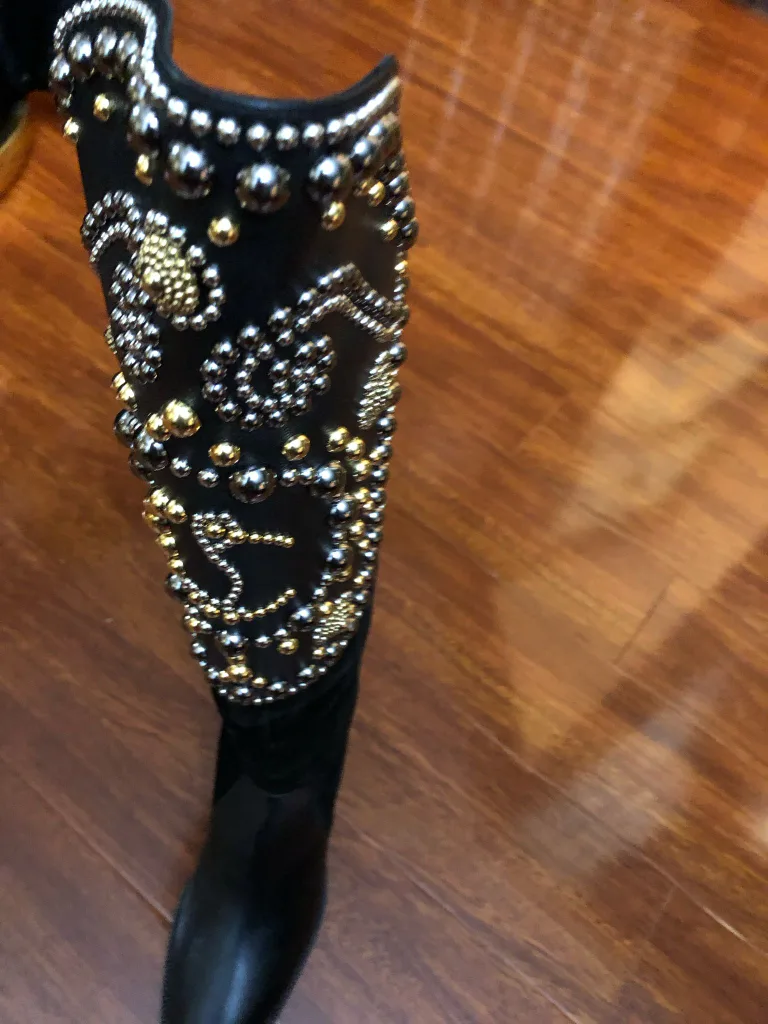 Christian Louboutin Black Studdedj Knee-High Boots - thumbnail