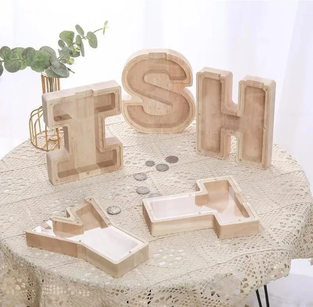 ChrisWang Wooden Alphabet Money Bank - Letter K & S image indicator(3)