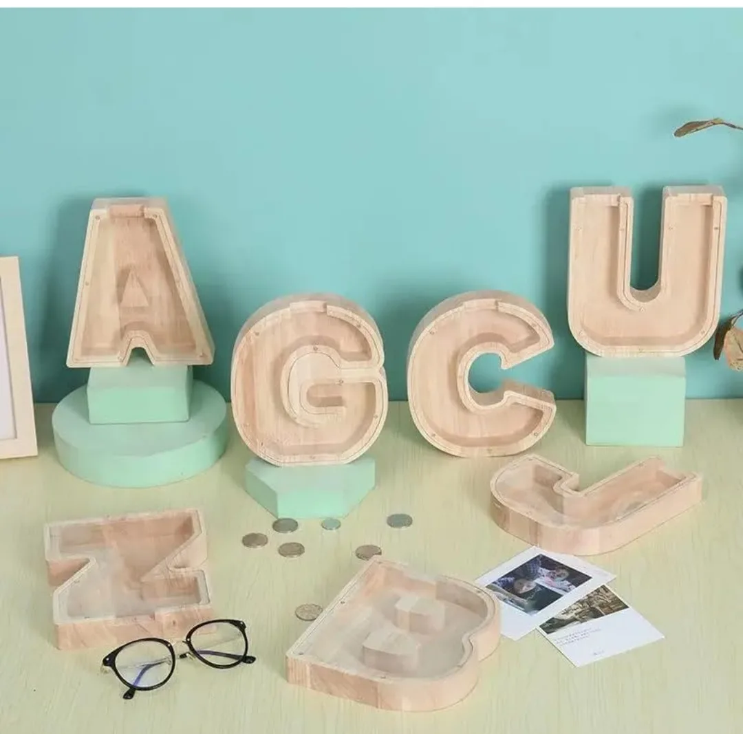 ChrisWang Wooden Alphabet Money Bank - Letter K & S image indicator(4)