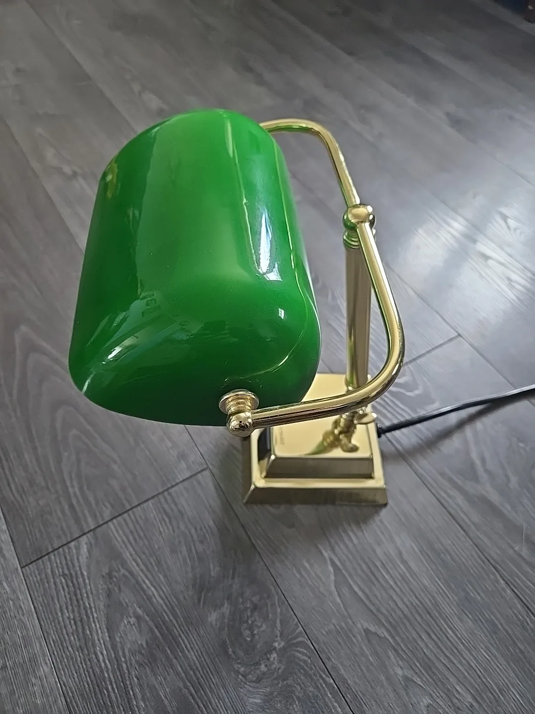 Brass Banker's Lamp with Green Shade & Outlets image indicator(3)