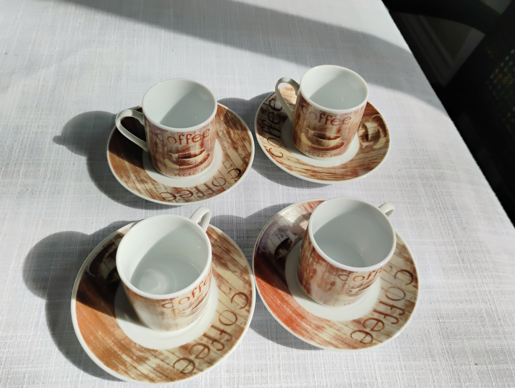 Set of Four Espresso Cups and Saucers