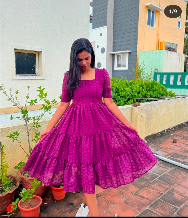 Purple Eyelet Midi Dress