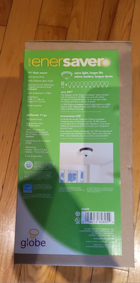 Globe Enersaver 11" Flush Mount Light Fixture image indicator(4)