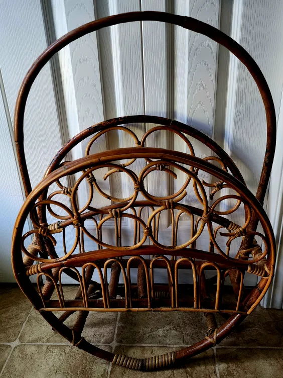 Vintage Tortoise Bamboo Magazine Rack & Wall Shelf image indicator(3)