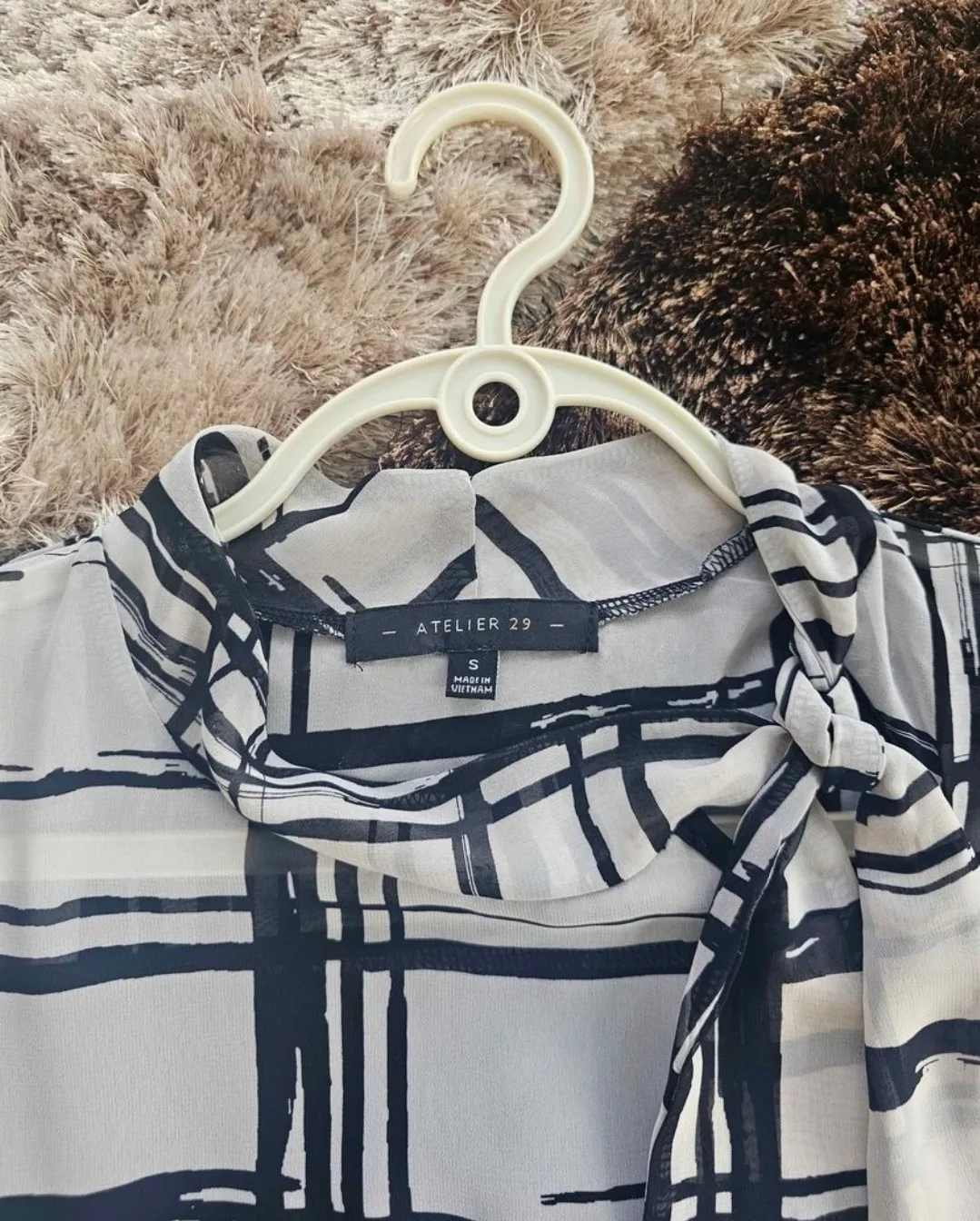 Women's Blouse, Size S, Black and off-White Pattern image indicator(2)