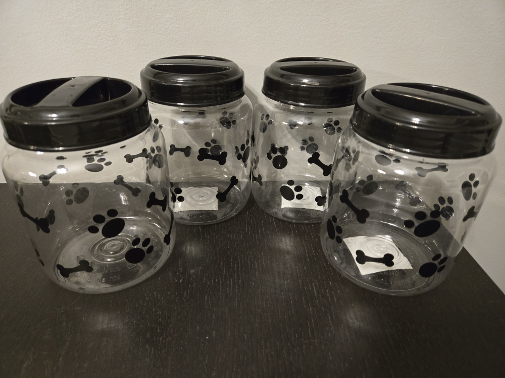 Set of 3 Clear Pet Food Storage Jars with Black Lids