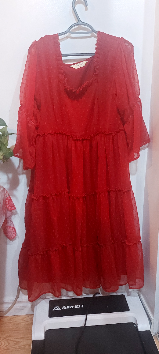 Red Swiss Dot Midi Dress