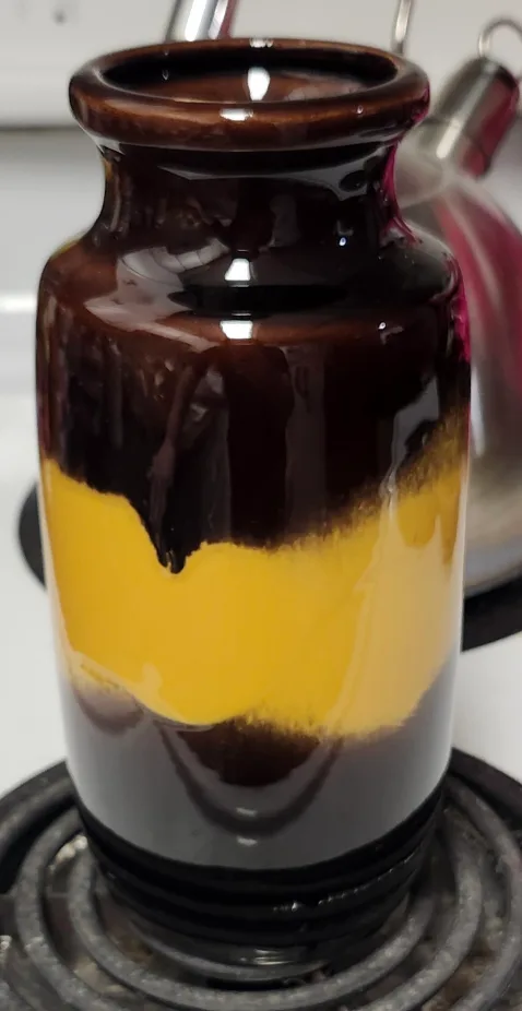 Vintage West German Pottery Vase, Brown and Yellow Glaze image indicator(2)