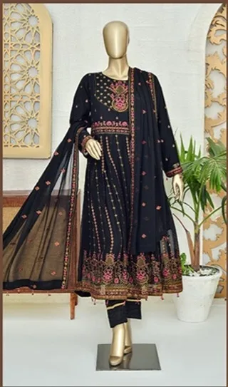 Elegant Black Embroidered Chiffon Anarkali Suit for Eid image indicator(3)