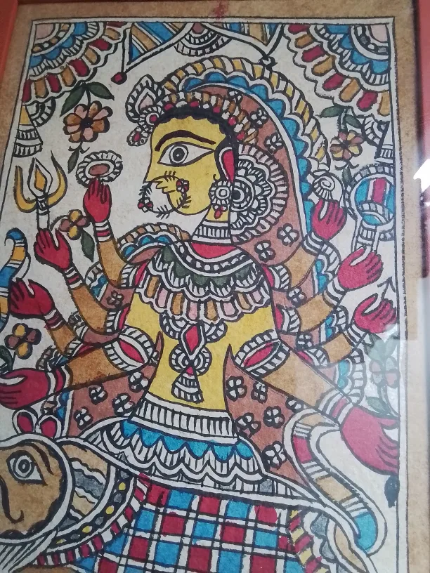 Framed Pattachitra Painting of Goddess Durga on leather image indicator(3)