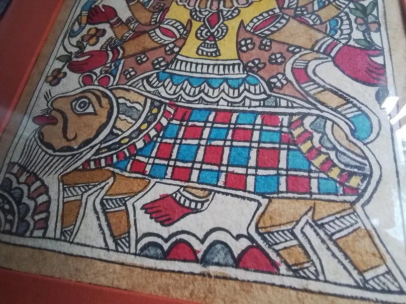 Framed Pattachitra Painting of Goddess Durga on leather image indicator(4)