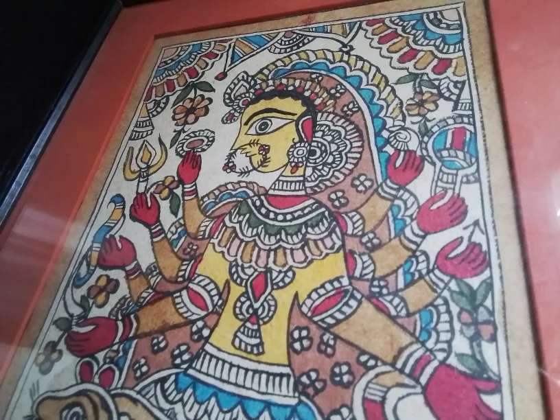 Framed Pattachitra Painting of Goddess Durga on leather image indicator(5)
