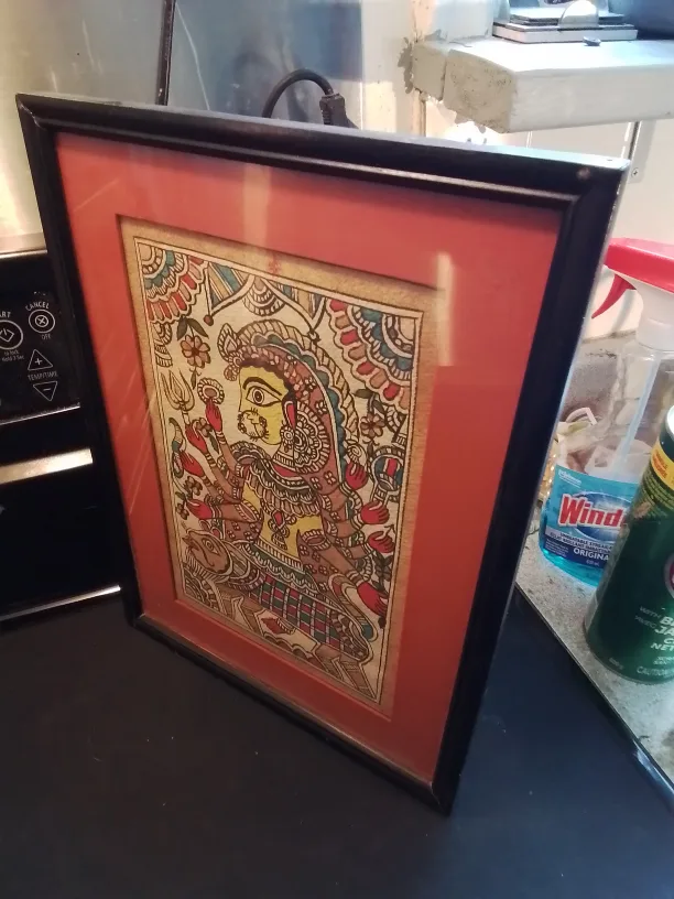 Framed Pattachitra Painting of Goddess Durga on leather image indicator(7)