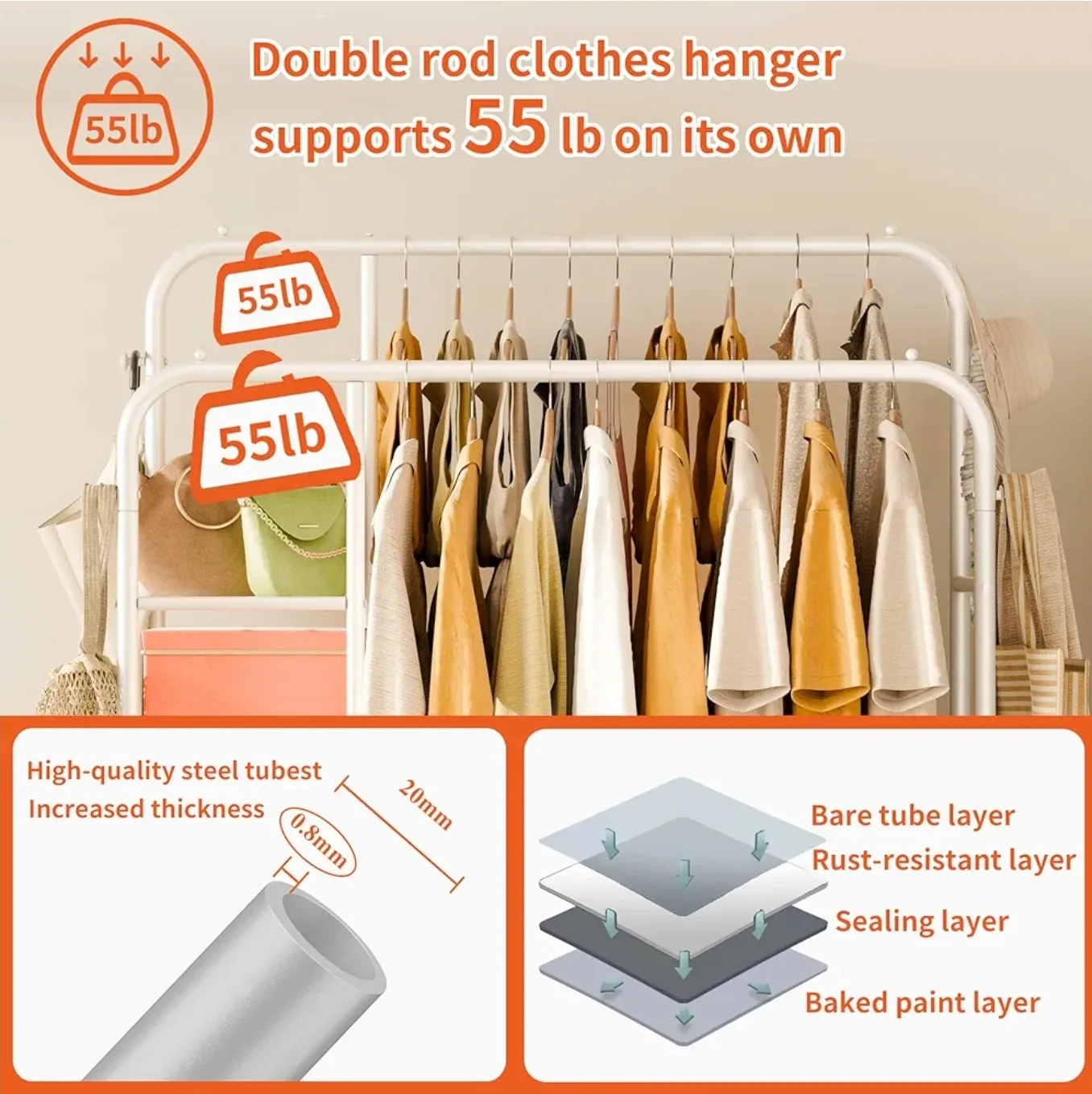 Double Rod Clothes Rack with Shelves image indicator(5)