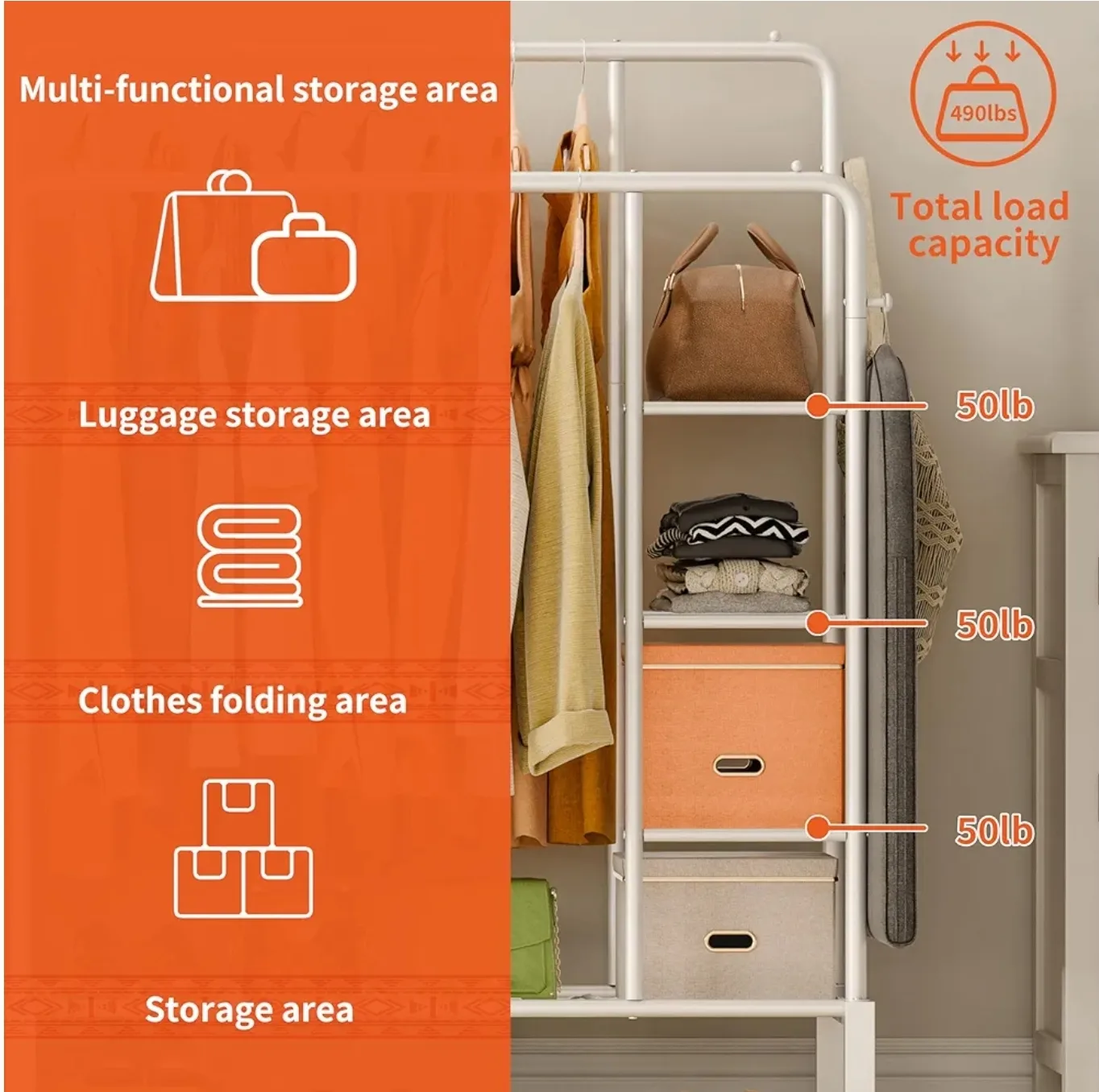 Double Rod Clothes Rack with Shelves image indicator(7)
