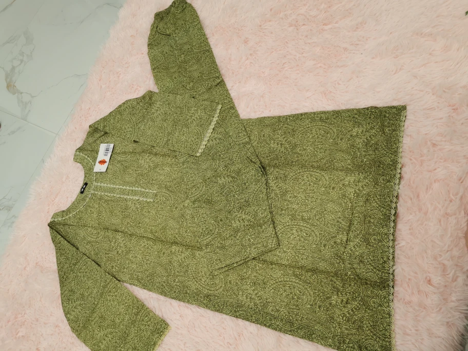 H-Haadi Women's Size Small Olive Green Paisley Print Kurti - photo 3