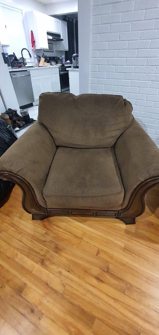 Brown fabric armchair