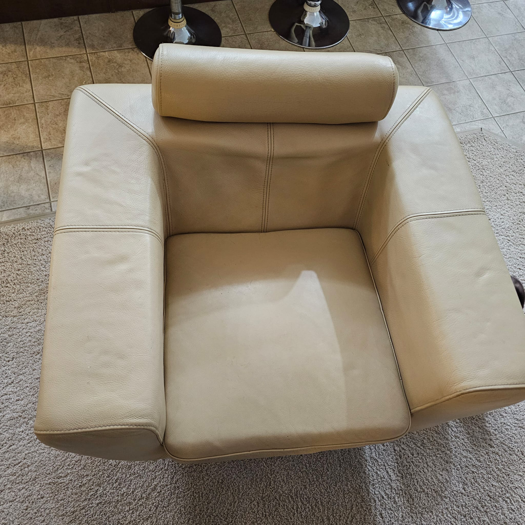 Beige Leather Swivel Accent Chair